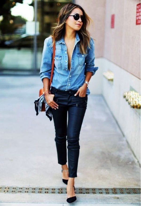 Top Imagen Camisa Denim Mujer Outfit Abzlocal Mx